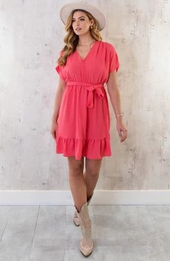 Sicily V-neck Dress Koraal -Kleding Promotie Winkel Sicily V neck Dress Koraal 3 1 586x900 1
