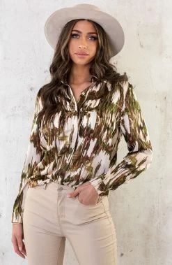 Silk Blouse Print Army -Kleding Promotie Winkel Silk Blouse Print Army 1 586x900 1