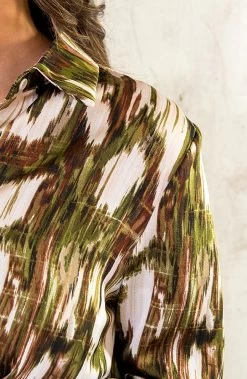 Silk Blouse Print Army -Kleding Promotie Winkel Silk Blouse Print Army 586x900 1