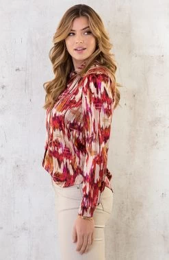 Silk Blouse Print Rood -Kleding Promotie Winkel Silk Blouse Print Rood 1 586x900 1
