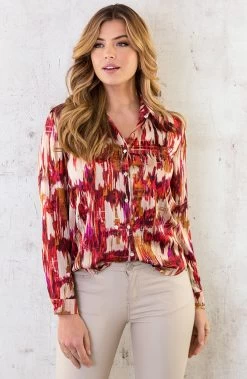 Silk Blouse Print Rood -Kleding Promotie Winkel Silk Blouse Print Rood 2 586x900 1