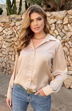 Silk Oversized Blouse Beige