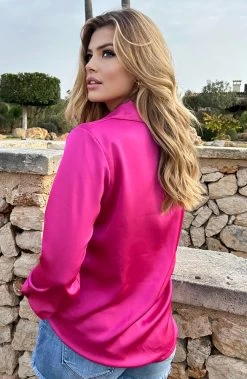 Silk Oversized Blouse Fuchsia -Kleding Promotie Winkel Silk Oversized Blouse Fuchsia 3 586x900 1