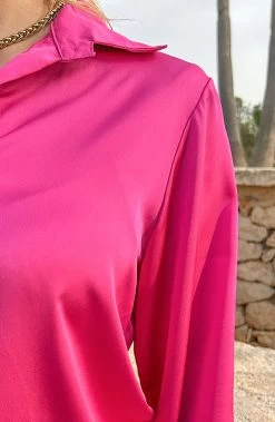 Silk Oversized Blouse Fuchsia -Kleding Promotie Winkel Silk Oversized Blouse Fuchsia close 586x900 1