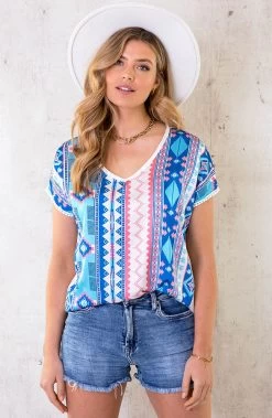 Silk Top Aztec Print Kobalt