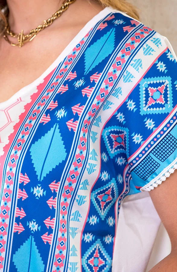 Silk Top Aztec Print Kobalt 7 Silk Top Aztec Print Kobalt - Afbeelding 5