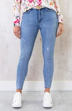 Skinny Jeans High Waist Damaged Light Blue