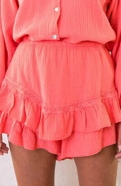 Skort Mousseline Koraaloranje