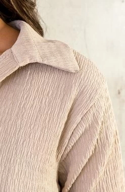 Smocked Blouse Dress Beige -Kleding Promotie Winkel Smocked Blouse Dress Beige 1 586x900 1