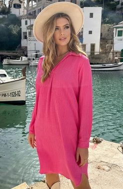 Musthave Deal Smocked Blouse Dress -Kleding Promotie Winkel Smocked Blouse Dress Fuchsia 3 586x900 2