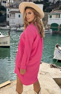 Smocked Blouse Dress Fuchsia -Kleding Promotie Winkel Smocked Blouse Dress Fuchsia 4 586x900 1