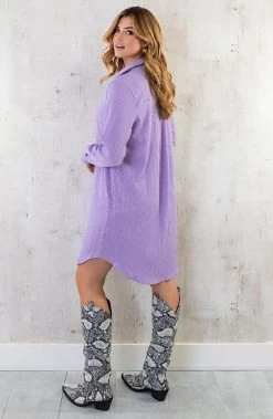 Hoge Laarzen Met Slangenprint 7 Hoge Laarzen Met Slangenprint -Kleding Promotie Winkel Smocked Blouse Dress Lila 3 586x900 1