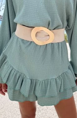 Suede Riem Gouden Gesp Light Beige