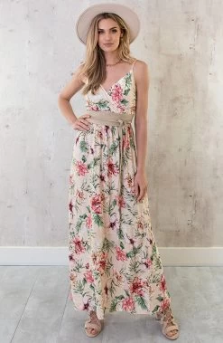 Suede Wikkelriem Light Beige 19 Suede Wikkelriem Light Beige -Kleding Promotie Winkel Spaghetti Maxi Jurk Bloemen Palm Beige 4 586x900 2