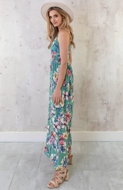 Spaghetti Maxi Jurk Bloemen Palm Mint -Kleding Promotie Winkel Spaghetti Maxi Jurk Bloemen Palm Mint 5 586x900 1