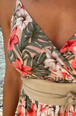 Spaghetti Maxi Jurk Bloemen Sand Koraal -Kleding Promotie Winkel Spaghetti Maxi Jurk Bloemen Sand Koraal 1 586x900 1