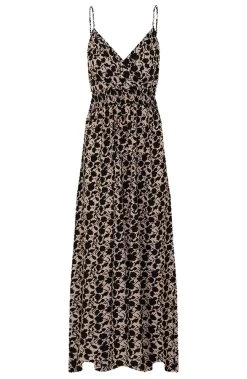 Spaghetti Maxi Jurk Print Camel Zwart -Kleding Promotie Winkel Spaghetti Maxi Jurk Print Camel Zwart 586x900 2