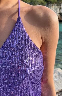 Spaghetti Top Pailletten Lila -Kleding Promotie Winkel Spaghetti Top Pailletten Lila close 586x900 1