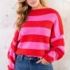 Strepen Trui Gebreid Roze Rood 1 Strepen Trui Gebreid Roze Rood -Kleding Promotie Winkel Strepen Trui Gebreid Roze Rood 3 586x900 1