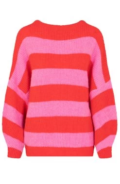 Strepen Trui Gebreid Roze Rood -Kleding Promotie Winkel Strepen Trui Gebreid Roze Rood 586x900 2