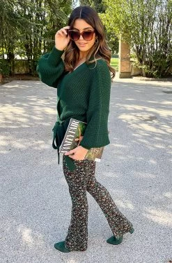 Flared Broek Wild Flower Smaragd -Kleding Promotie Winkel Strik Vest Gebreid Smaragdgroen 3 586x900 1