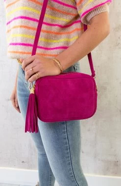 Suede Tas Met Rits Fuchsia -Kleding Promotie Winkel Suede Tasje Met Rits Fuchsia 2 586x900 1