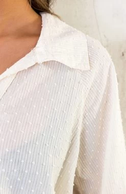 V-Hals Dots Blouse Creme -Kleding Promotie Winkel V Hals Dots Blouse Creme 586x900 1