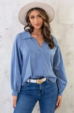 V-Hals Dots Blouse Jeansblauw