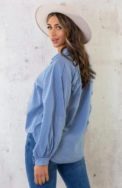 V-Hals Dots Blouse Jeansblauw -Kleding Promotie Winkel V Hals Dots Blouse Jeansblauw 4 586x900 1