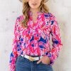 V-Hals Flower Blouse Roze Kobalt -Kleding Promotie Winkel V Hals Flower Blouse Roze Kobalt 2 586x900 1