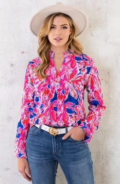 V-Hals Flower Blouse Roze Kobalt
