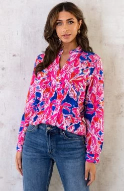 V-Hals Flower Blouse Roze Kobalt -Kleding Promotie Winkel V Hals Flower Blouse Roze Kobalt 2 586x900 2