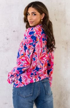 V-Hals Flower Blouse Roze Kobalt -Kleding Promotie Winkel V Hals Flower Blouse Roze Kobalt 4 586x900 2