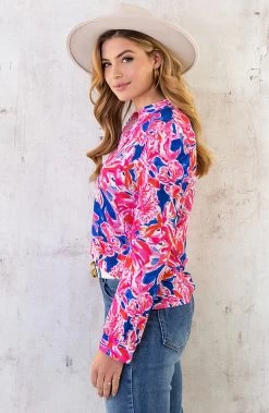 V-Hals Flower Blouse Roze Kobalt -Kleding Promotie Winkel V Hals Flower Blouse Roze Kobalt 5 586x900 1