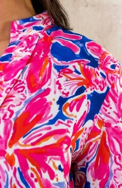 V-Hals Flower Blouse Roze Kobalt -Kleding Promotie Winkel V Hals Flower Blouse Roze Kobalt 586x900 1