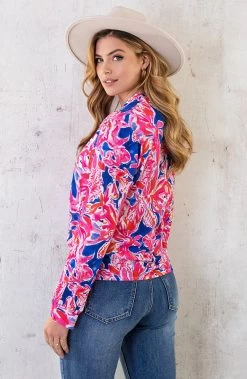 V-Hals Flower Blouse Roze Kobalt -Kleding Promotie Winkel V Hals Flower Blouse Roze Kobalt 6 586x900 1