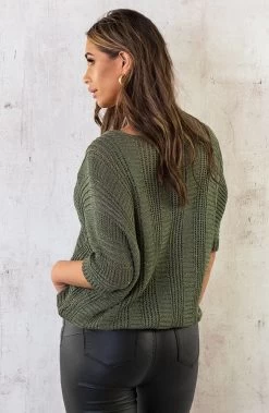 V-Hals Gehaakte Lurex Trui Army -Kleding Promotie Winkel V Hals Gehaakte Lurex Trui Army 4 586x900 1