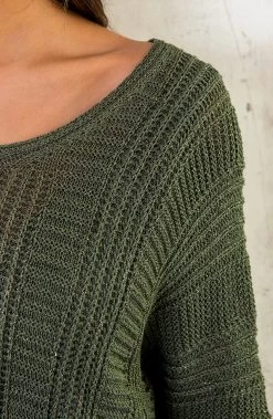 V-Hals Gehaakte Lurex Trui Army -Kleding Promotie Winkel V Hals Gehaakte Lurex Trui Army 586x900 1