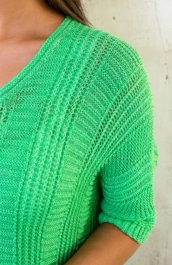 V-Hals Gehaakte Lurex Trui Bright Green -Kleding Promotie Winkel V Hals Gehaakte Lurex Trui Bright Green 586x900 1