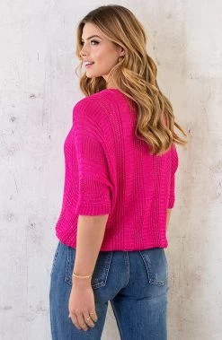 V-Hals Gehaakte Lurex Trui Fuchsia -Kleding Promotie Winkel V Hals Gehaakte Lurex Trui Fuchsia 2 586x900 1