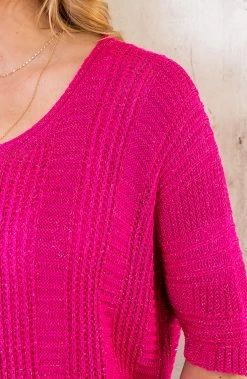 V-Hals Gehaakte Lurex Trui Fuchsia -Kleding Promotie Winkel V Hals Gehaakte Lurex Trui Fuchsia 586x900 1