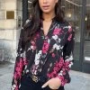 V-hals Bloemen Blouse Zwart 1 V-hals Bloemen Blouse Zwart -Kleding Promotie Winkel V hals Bloemen Blouse Zwart 5 586x900 1