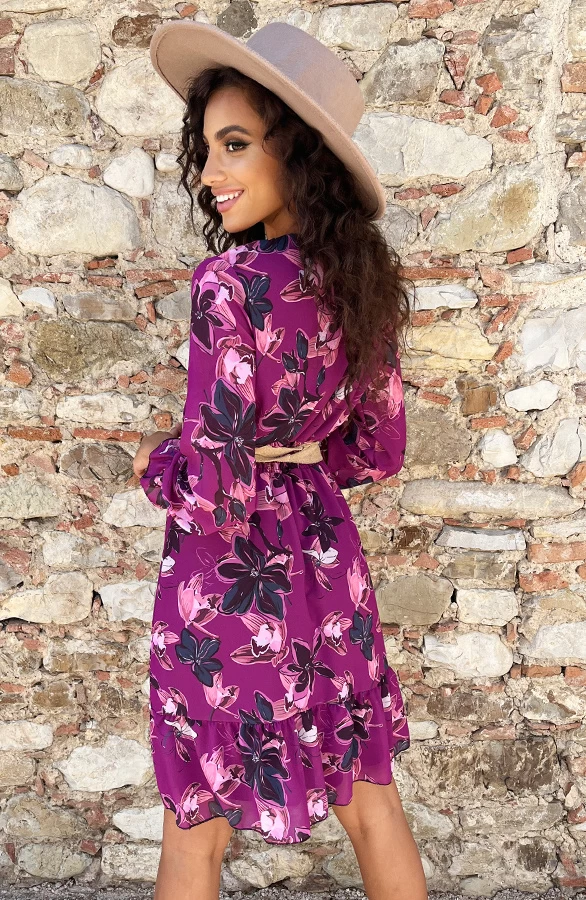 V-hals Jurk Paris Bloemen Magenta 5 V-hals Jurk Paris Bloemen Magenta - Afbeelding 3