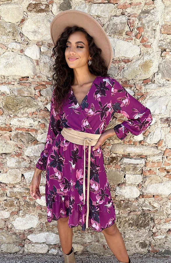 V-hals Jurk Paris Bloemen Magenta 9 V-hals Jurk Paris Bloemen Magenta - Afbeelding 7