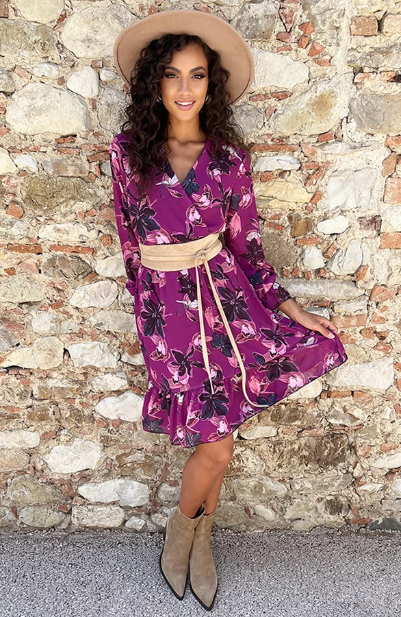 V-hals Jurk Paris Bloemen Magenta 7 V-hals Jurk Paris Bloemen Magenta - Afbeelding 5