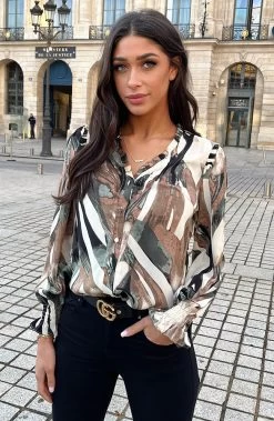 V-hals Knopen Print Blouse