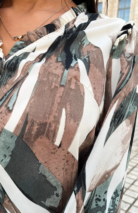 V-hals Knopen Print Blouse 7 V-hals Knopen Print Blouse - Afbeelding 5