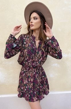 V-hals Print Blouse Zwart Magenta -Kleding Promotie Winkel V hals Print Blouse Zwart Magenta 1 586x900 2