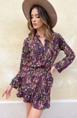 V-hals Print Blouse Zwart Magenta -Kleding Promotie Winkel V hals Print Blouse Zwart Magenta 2 586x900 2