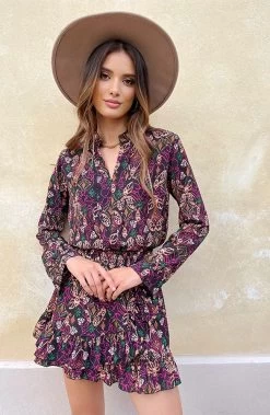 V-hals Print Blouse Zwart Magenta -Kleding Promotie Winkel V hals Print Blouse Zwart Magenta 3 1 586x900 1